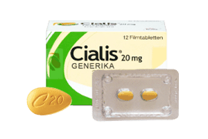 Eine Packung mit Cialis Generika100mg Tabletten